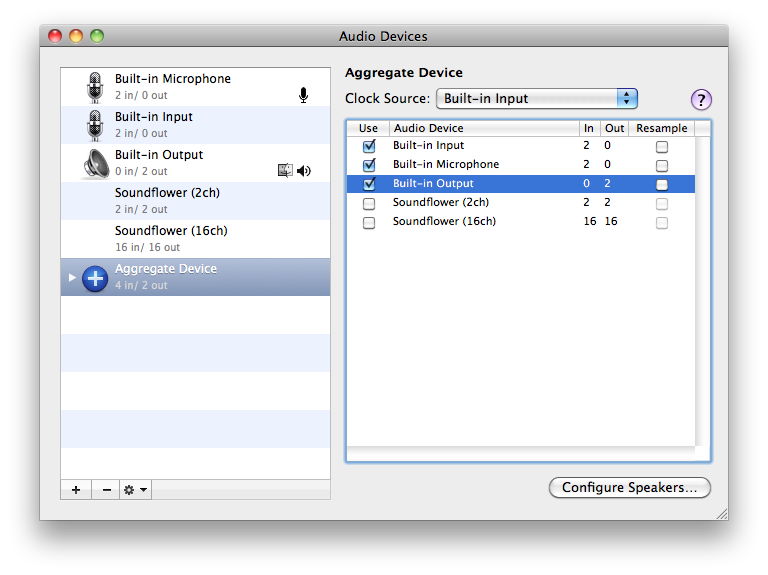 OS X Audio MIDI Setup with Aggregate Device