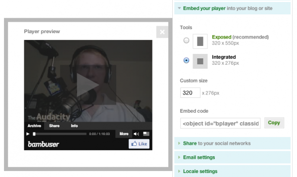 Bambuser live-streaming video player embed