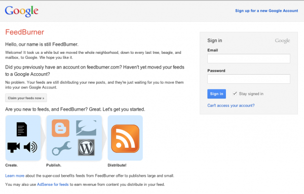 Feedburner: login