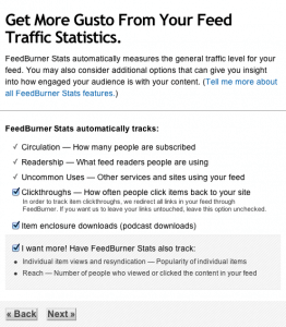 Feedburner setup: stats
