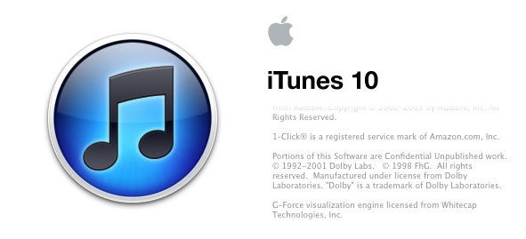 iTunes 10.6 about screen