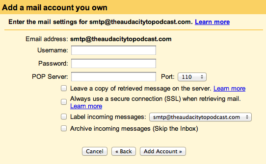 Gmail-add an email account you own