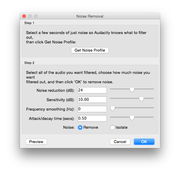 Noise Removal effect in Audacity 2.0.6
